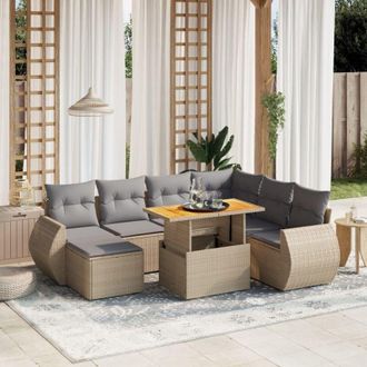 vidaXL Vidaxl - Juego De Sof&aacute;s De Jard&iacute;n Con Cojines Beige 8 Pzas Rat&aacute;n Pe