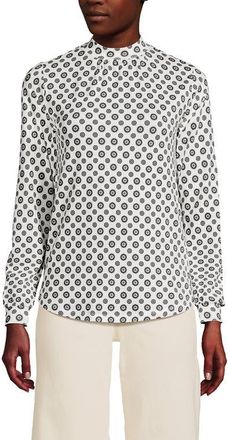 Lands End Jersey Long Sleeve Gathered Mock in Ivory Encircle Geo at Nordstrom, Size X-Large