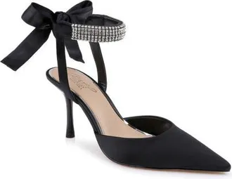 Badgley Mischka Billie Pointed Toe Pump in Black Satin at Nordstrom, Size 9.5