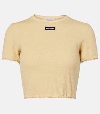 Miu Miu Lace-trimmed pointelle cotton crop top
