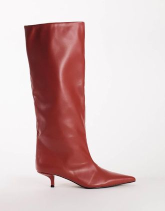 Topshop Tina stivale al ginocchio con tacco kitten rosso
