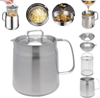 OEM Freidora, Freidoras, Freidora, Freidora, Jarra Con Filtro, Freidora De Acero Inoxidable Con Cesta Y Colador, Gran Capacidad, 68 Oz, 2 L, Plateada