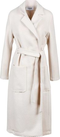 La Kore White Belted Wool-Blend Long Coat