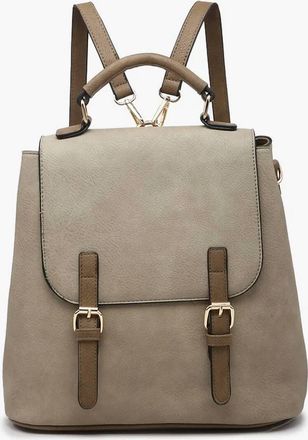 Jen & Co. Womens Brooks Convertible Vegan Leather Backpack And Shoulder Bag In Light Khaki/khaki