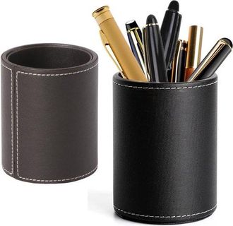 OEM Bandeja Para Bol&iacute;grafos, Soporte Para Bol&iacute;grafos De Cuero Con Sencillo, Caja Almacenamiento Multifuncional, Negro, Marr&oacute;n, 8,5 X 8,5 X 11 Cm