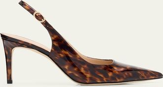 Stuart Weitzman 75mm Stuart Power Tortoiseshell Patent Leather Slingback Pumps