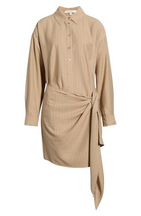 Favorite Daughter The Sweet Talker Pinstripe Long Sleeve Shirtdress in Desert Khaki Pinst at Nordstrom, Size X-Large