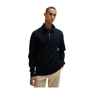 HUGO BOSS Gebreide trui met opstaande kraag en nek rits - Heren - Sweatshirts & Hoodies - Blauw - Maat: 2XL