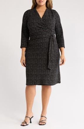 Renee C Plaid Long Sleeve Wrap Dress in Black at Nordstrom Rack, Size 3X