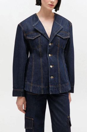 Ganni Navy Dark Rinse Denim Blazer - Size 34 Organic Cotton