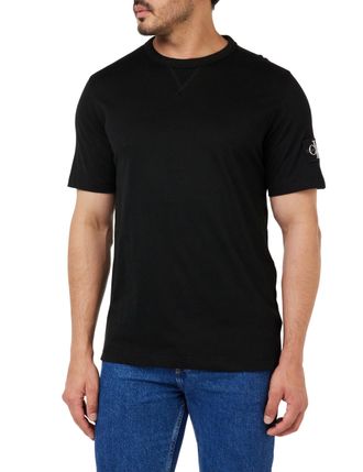 Calvin Klein Mens Short Sleeve Regular T-Shirt with Logo Badge, Black (Ck Black), XXL
