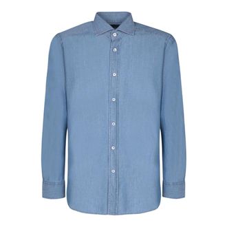 Dell'Oglio Blauw Overhemd voor Mannen Stijlvol - Heren - Casual Overhemden - Blauw - M - Katoen - Overhemden
