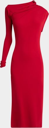 Courrèges Asymmetric-Neck Long Sleeve Midi Dress