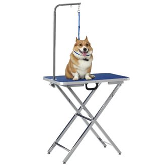 OEM Mesa De Peluquer&iacute;a Para Mascotas Con Encimera Antideslizante Patas Plegables Asa Y Brazo 72x45x74-81 Cm Azul