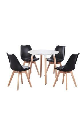 Life Interiors 5PCs Dining Set - a Round Dining Table & Set of 4 Lorenzo Tulip chairs with Padded Seat in Black