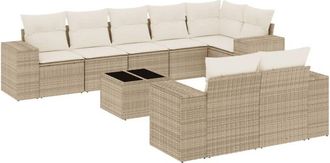 vidaXL Set De Sof&aacute;s De Jard&iacute;n 9 Pzas Con Cojines Rat&aacute;n Sint&eacute;tico Beige Vidaxl