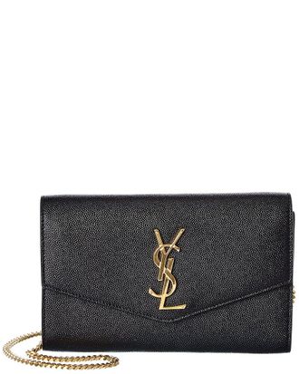 Saint Laurent Uptown Embossed Leather Wallet On Chain