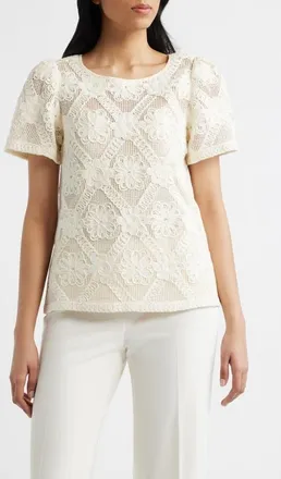 Anne Klein Lace Top in Soft Ecru at Nordstrom, Size Medium