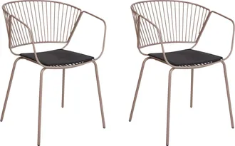 Beliani Conjunto De 2 Sillas De Comedor Dise&ntilde;o De Alambre Metal Coj&iacute;n De Asiento De Piel Sint&eacute;tica Negra Estilo Beige Rigby