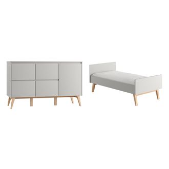 OEM Lit &Eacute;volutif 70x140 Et Commode 4 Tiroirs 1 Porte Pinio Swing Gris Et Bois