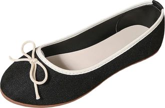 Generic Flat Shoes for Women Elegant Bow Pumps Shoes Solid Color Fashionable Breathable Casual Comfortable Dressy Slip On Ballet Flats Work Leisure Black