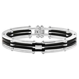 Pompeii3 Mens Steel And Black Silicone Latched 8 13.5mm Cuffed Bracelet