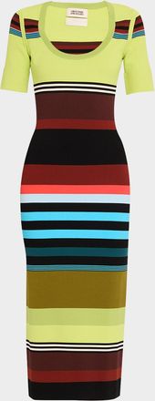 Christopher John Rogers Striped Short-Sleeve Midi Dress