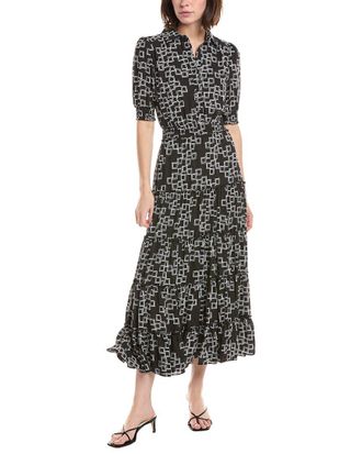 T Tahari Elbow Sleeve Button Down Tiered Dress
