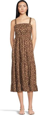 Toad&Co Taj Hemp Tiered Midi Sleeveless Dress Womens Dress Chestnut Floral Print : XL, Elastane/Hemp/Lyocell