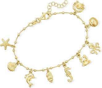 RS Pure by Ross-Simons Italian 18kt Gold Over Sterling Sea Life Charm Bracelet