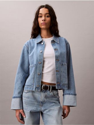Calvin Klein Jeans Calvin Klein Womens Cuff Sleeves Denim Jacket - Blue - XL