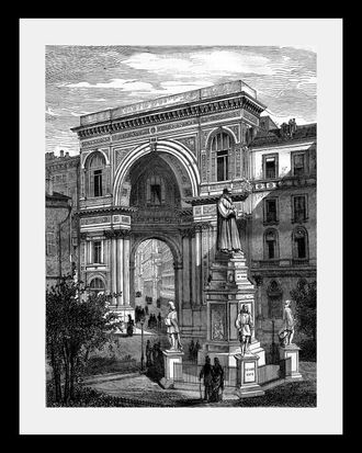 Queence Bild »Gemälde« Gebäude Gemälde Historische Persönlichkeiten Kunst Schwarz-Weiss HD Premium Poster-Druck inkl. Holzrahmen