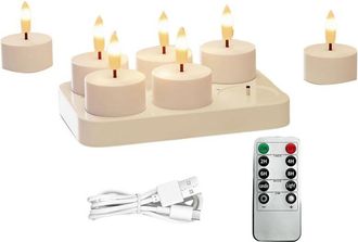OEM Velas De T&eacute; Recargables Sin Llama Con Estaci&oacute;n De Carga, 6 Velas De T&eacute; A Pilas Con Control Remoto Y Temporizador