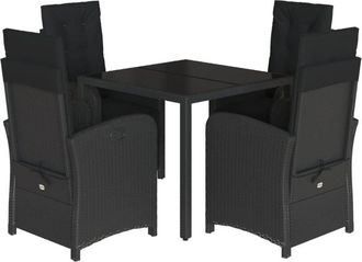 vidaXL 5 Piece Garden Dining Set with Cushions Black Poly Rattan vidaXL