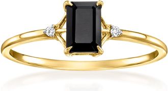 RS Pure by Ross-Simons Onyx Ring With Diamonds in 14kt Yellow Gold