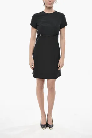 Givenchy Short-Sleeve Cotton-Blend Sheath Dress with Belt Givenchy