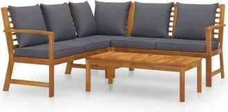 vidaXL Muebles De Jard&iacute;n 4 Pzas Cojines Crema Madera Maciza De Acacia Vidaxl