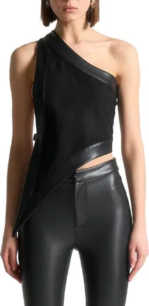 Mani&egrave;re De Voir Suede & Leather Asymmetric Backless Top in Black at Nordstrom, Size Xx-Small/x-Small