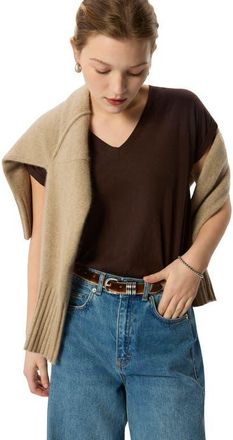 Whistles Willa V-neck Cap Sleeve Top in Chocolate at Nordstrom, Size X-Small