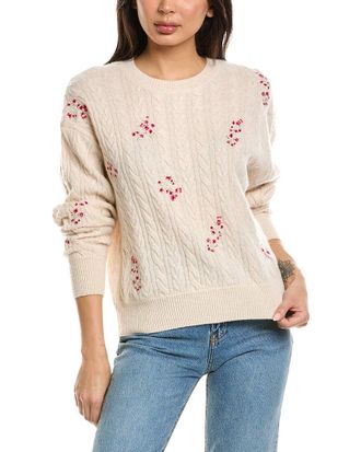 Brodie Flower Cable Crewneck Cashmere Sweater