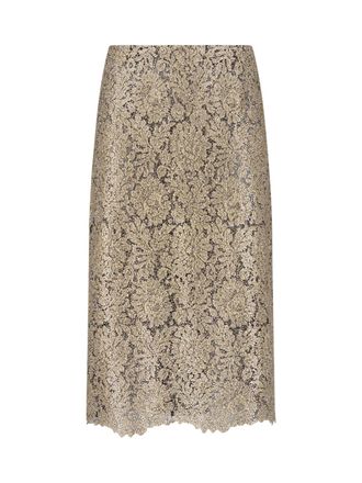 Ermanno Scervino Gold Embroidered Tulle Midi Skirt