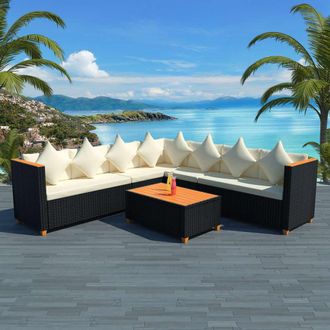 vidaXL Set Muebles De Jard&iacute;n 5 Piezas Y Cojines Rat&aacute;n Sint&eacute;tico Negro Vidaxl