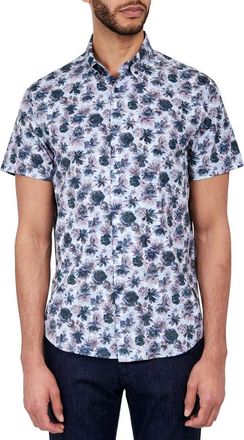 Brooklyn Brigade Quay Watercolor Floral Short Sleeve Shirt in Navy/Purple at Nordstrom Rack, Size Xx-Large