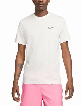 Nike Mens NIKE Mens T Shirts Club Swoosh HDY Print Short Sleeve Summer White Sportswear - Size: 44