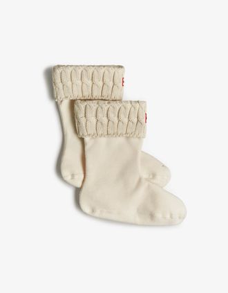 Hunter Womens Hunter 6 Stitch Cable Short Boot Sock - Hunter White - Size: 6.5/6/7/7.5