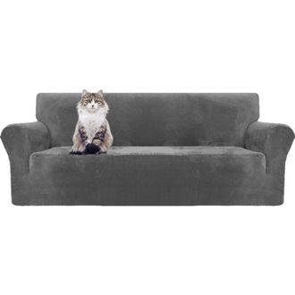 OEM Funda De Sof&aacute; De Terciopelo Grueso Gris S&uacute;per El&aacute;stica Para Perros Y Gatos, Apta Para Mascotas, 1 Pieza, Protector De Muebles De Felpa El&aacute;stica (3 Pla