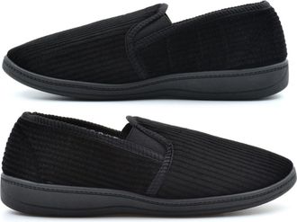 Generic Mens Wide Fit Slippers Size 8 Mens Wide Slippers Size 12 Carpet Slipper Cord Slipper Slip On Twin Gusset Slip In Sizes 8-12 Black (E Fitting) 11 UK