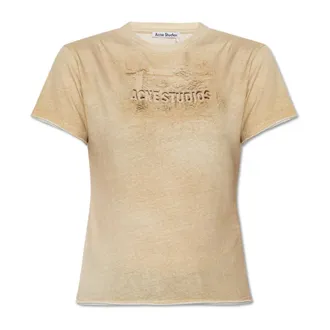 Acne Studios T-Shirts, female, Beige, Size: S Logo T-Shirt