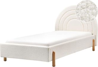 Beliani Beliani - Letto singolo con testiera rotonda in boucle bianco panna 90 x 200 cm Anet