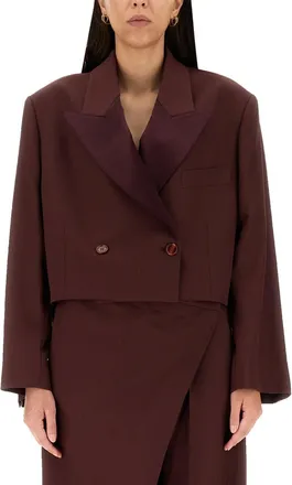 Acne Studios Cropped Brown Wool Blend Jacket With Peaked Lapels
